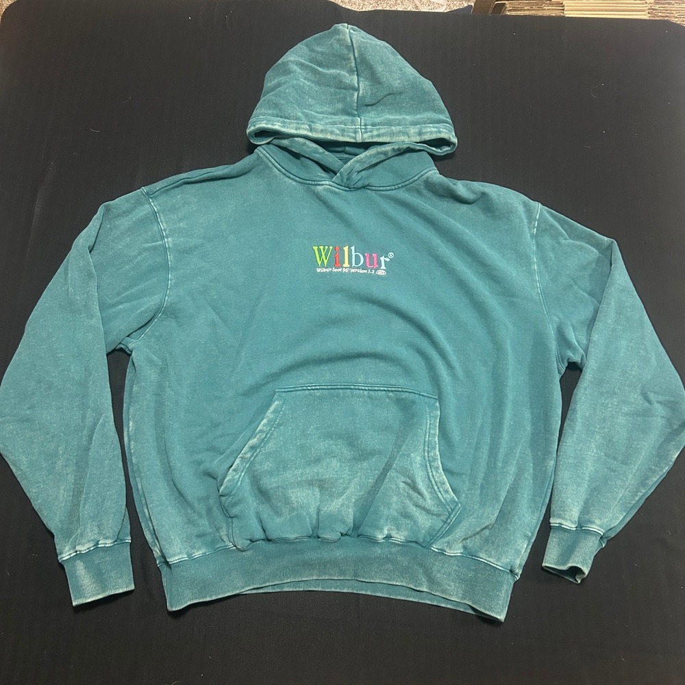 Wilbur Soot 96 Version 1.2 Teal Green Mineral Wash Embroidered Hoodie XL 1592